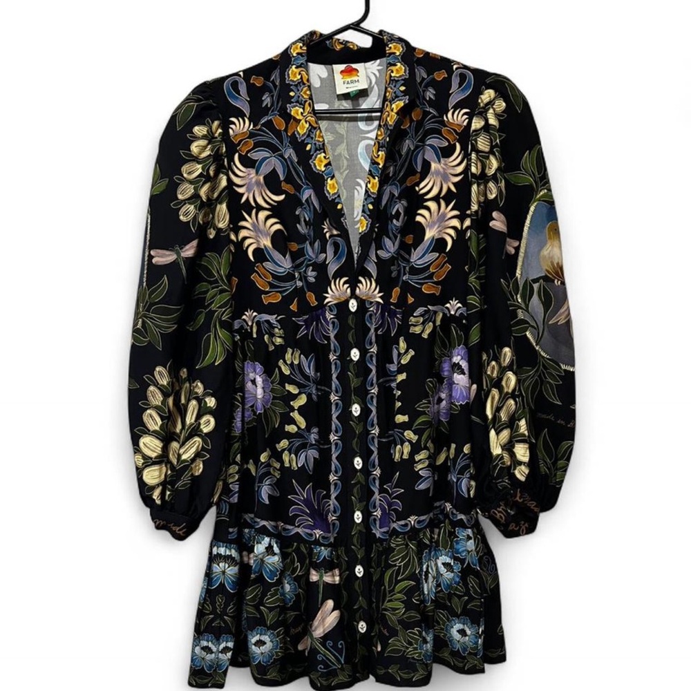 Farm Rio Black Floral Mini Dress